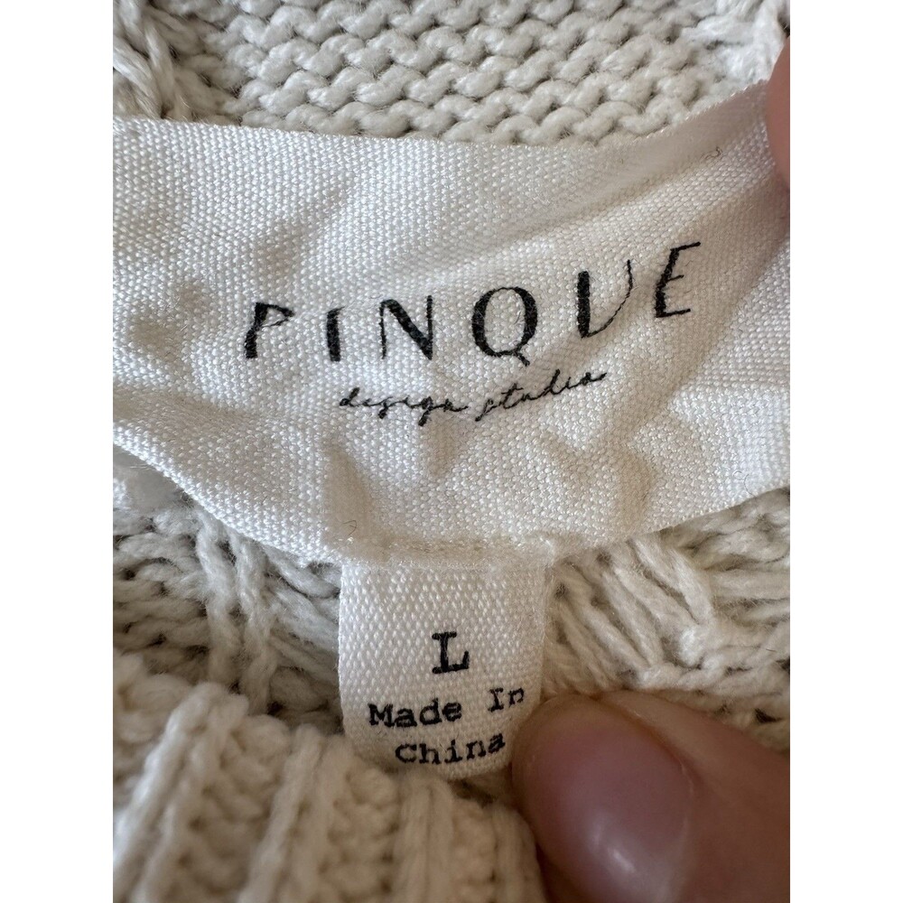 Pinque Cable Knit Fisherman Sweater Womens Large Ivory Crew Neck Preppy Cozy - Picture 3 of 7